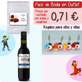 Pack “Super-Ahorro” de regalos Bodas en Outlet, con bolsas y tarjetas