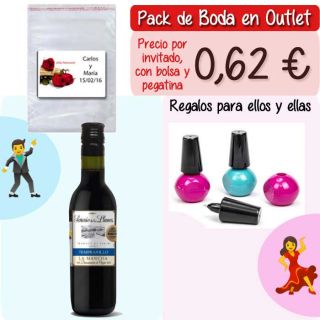 Pack “Super-Ahorro” de regalos Bodas en Outlet, con bolsas y tarjetas