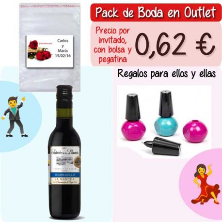 Pack “Super-Ahorro” de regalos Bodas en Outlet, con bolsas y tarjetas
