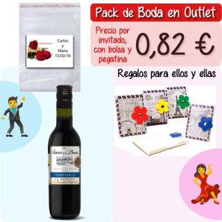 Pack “Super-Ahorro” de regalos Bodas en Outlet, con bolsas y tarjetas