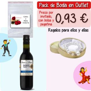 Pack “Super-Ahorro” de regalos Bodas en Outlet, con bolsas y tarjetas