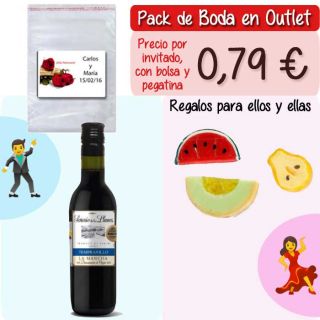 Pack “Super-Ahorro” de regalos Bodas en Outlet, con bolsas y tarjetas