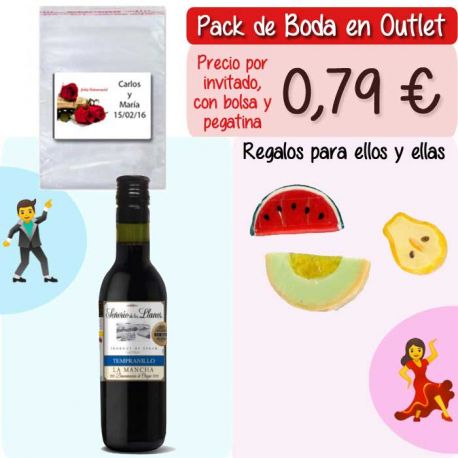 Pack “Super-Ahorro” de regalos Bodas en Outlet, con bolsas y tarjetas