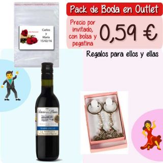 Pack “Super-Ahorro” de regalos Bodas en Outlet, con bolsas y tarjetas
