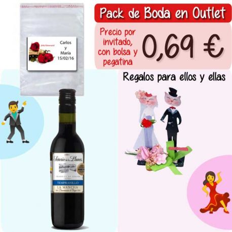 Pack “Super-Ahorro” de regalos Bodas en Outlet, con bolsas y tarjetas