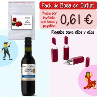 Pack “Super-Ahorro” de regalos Bodas en Outlet, con bolsas y tarjetas