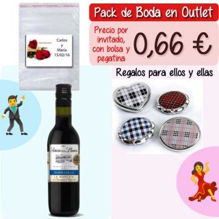 Pack “Super-Ahorro” de regalos Bodas en Outlet, con bolsas y tarjetas