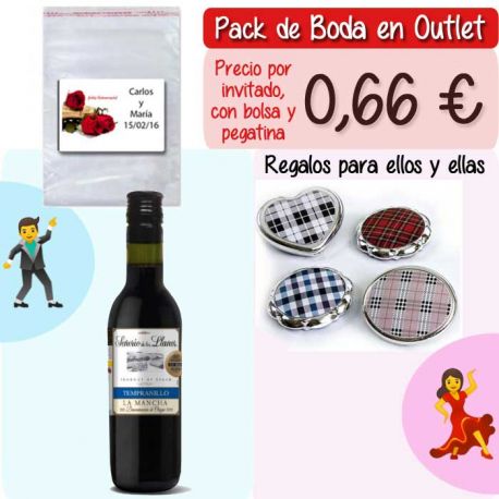 Pack “Super-Ahorro” de regalos Bodas en Outlet, con bolsas y tarjetas