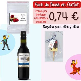Pack “Super-Ahorro” de regalos Bodas en Outlet, con bolsas y tarjetas