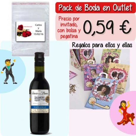 Pack “Super-Ahorro” de regalos Bodas en Outlet, con bolsas y tarjetas