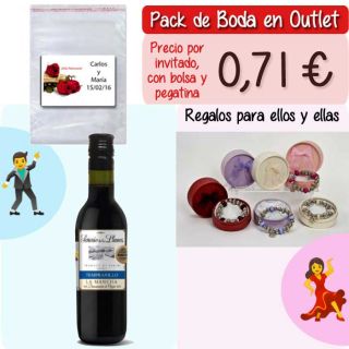 Pack “Super-Ahorro” de regalos Bodas en Outlet, con bolsas y tarjetas