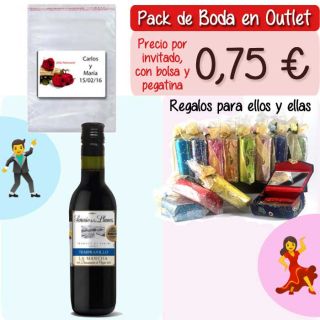 Pack “Super-Ahorro” de regalos Bodas en Outlet, con bolsas y tarjetas