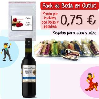 Pack “Super-Ahorro” de regalos Bodas en Outlet, con bolsas y tarjetas