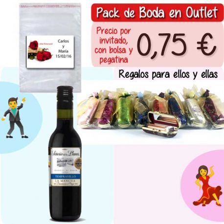 Pack “Super-Ahorro” de regalos Bodas en Outlet, con bolsas y tarjetas