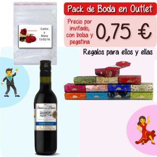 Pack “Super-Ahorro” de regalos Bodas en Outlet, con bolsas y tarjetas