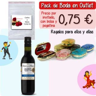 Pack “Super-Ahorro” de regalos Bodas en Outlet, con bolsas y tarjetas