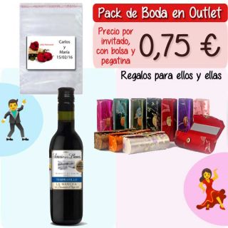 Pack “Super-Ahorro” de regalos Bodas en Outlet, con bolsas y tarjetas