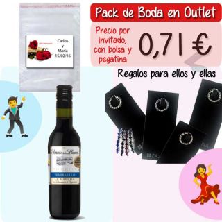 Pack “Super-Ahorro” de regalos Bodas en Outlet, con bolsas y tarjetas