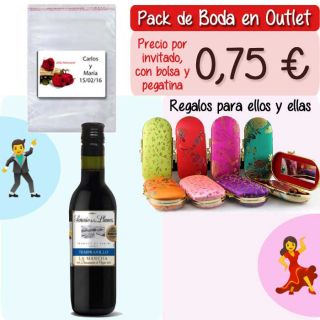 Pack “Super-Ahorro” de regalos Bodas en Outlet, con bolsas y tarjetas