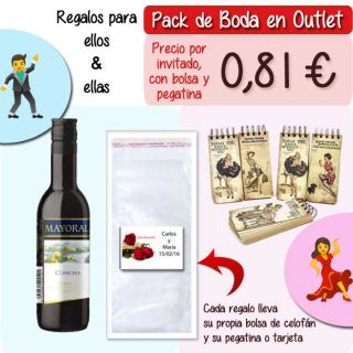Pack “Super-Ahorro” de regalos Bodas en Outlet, con bolsas y tarjetas