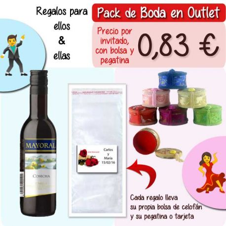 Pack “Super-Ahorro” de regalos Bodas en Outlet, con bolsas y tarjetas