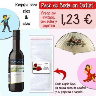 Pack “Super-Ahorro” de regalos Bodas en Outlet, con bolsas y tarjetas