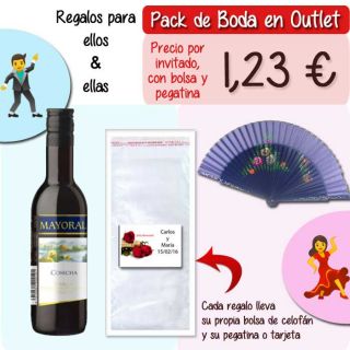 Pack “Super-Ahorro” de regalos Bodas en Outlet, con bolsas y tarjetas