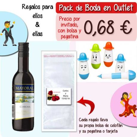 Pack “Super-Ahorro” de regalos Bodas en Outlet, con bolsas y tarjetas