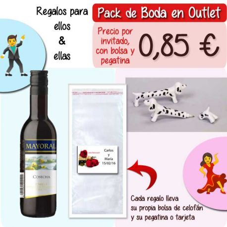 Pack “Super-Ahorro” de regalos Bodas en Outlet, con bolsas y tarjetas