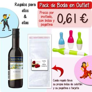 Pack “Super-Ahorro” de regalos Bodas en Outlet, con bolsas y tarjetas