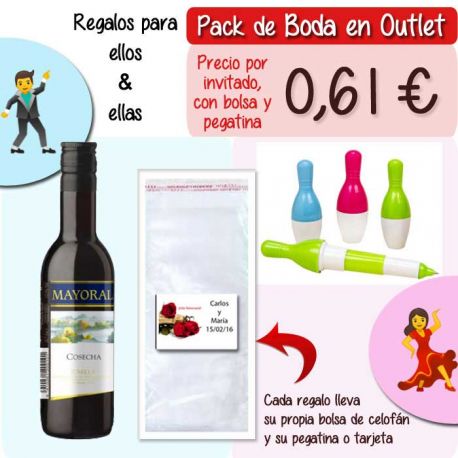 Pack “Super-Ahorro” de regalos Bodas en Outlet, con bolsas y tarjetas