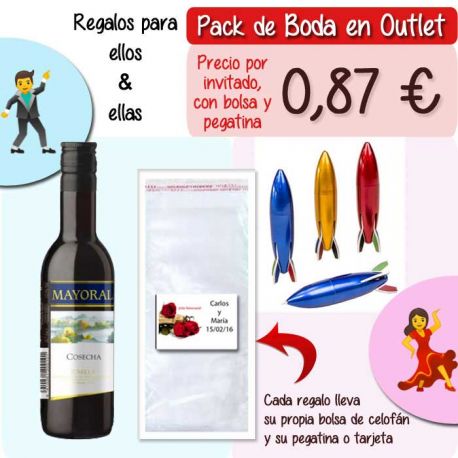 Pack “Super-Ahorro” de regalos Bodas en Outlet, con bolsas y tarjetas