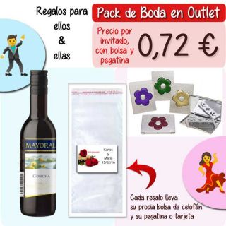 Pack “Super-Ahorro” de regalos Bodas en Outlet, con bolsas y tarjetas