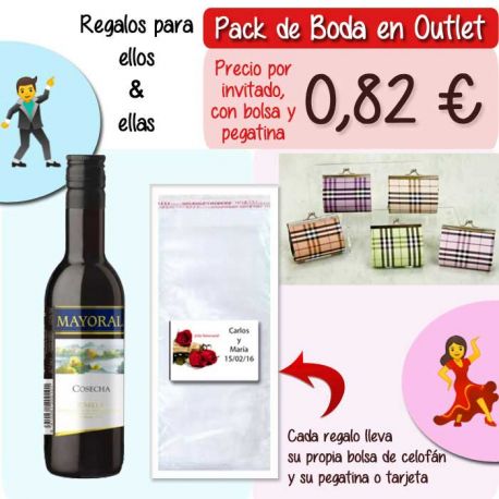 Pack “Super-Ahorro” de regalos Bodas en Outlet, con bolsas y tarjetas