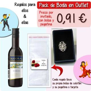 Pack “Super-Ahorro” de regalos Bodas en Outlet, con bolsas y tarjetas