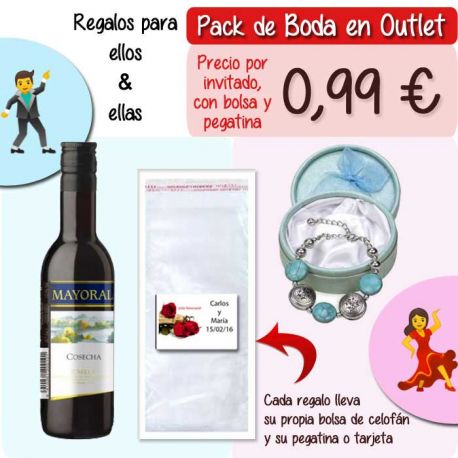 Pack “Super-Ahorro” de regalos Bodas en Outlet, con bolsas y tarjetas