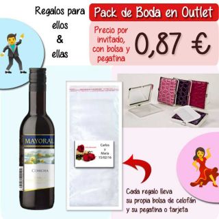 Pack “Super-Ahorro” de regalos Bodas en Outlet, con bolsas y tarjetas
