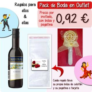 Pack “Super-Ahorro” de regalos Bodas en Outlet, con bolsas y tarjetas