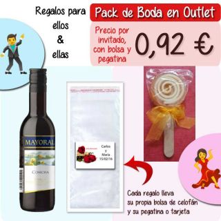 Pack “Super-Ahorro” de regalos Bodas en Outlet, con bolsas y tarjetas