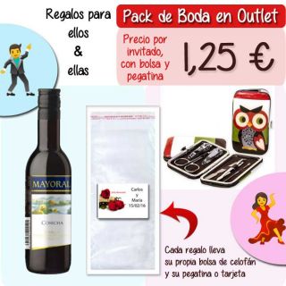 Pack “Super-Ahorro” de regalos Bodas en Outlet, con bolsas y tarjetas