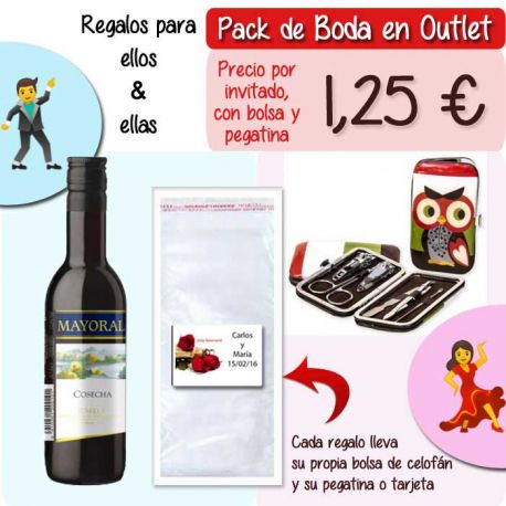 Pack “Super-Ahorro” de regalos Bodas en Outlet, con bolsas y tarjetas
