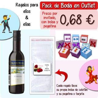 Pack “Super-Ahorro” de regalos Bodas en Outlet, con bolsas y tarjetas