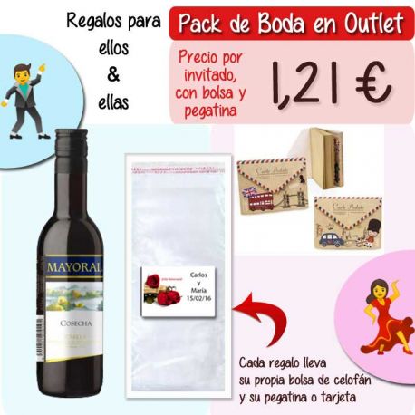 Pack “Super-Ahorro” de regalos Bodas en Outlet, con bolsas y tarjetas