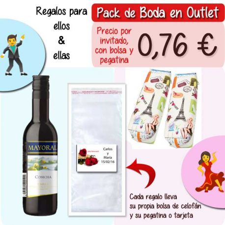 Pack “Super-Ahorro” de regalos Bodas en Outlet, con bolsas y tarjetas