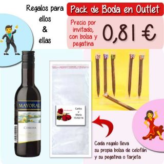 Pack “Super-Ahorro” de regalos Bodas en Outlet, con bolsas y tarjetas