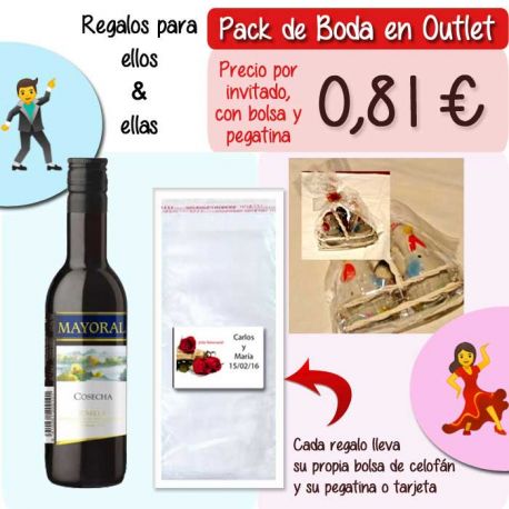Pack “Super-Ahorro” de regalos Bodas en Outlet, con bolsas y tarjetas