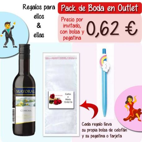 Pack “Super-Ahorro” de regalos Bodas en Outlet, con bolsas y tarjetas