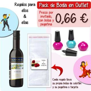 Pack “Super-Ahorro” de regalos Bodas en Outlet, con bolsas y tarjetas