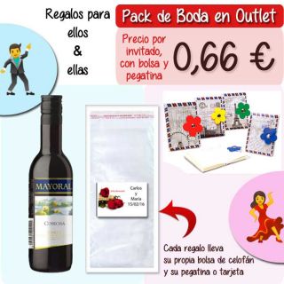 Pack “Super-Ahorro” de regalos Bodas en Outlet, con bolsas y tarjetas