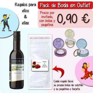 Pack “Super-Ahorro” de regalos Bodas en Outlet, con bolsas y tarjetas